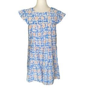 Lovecolette Blue Cornflower Pastel Floral Flutter Sleeve Babydoll Dress - M